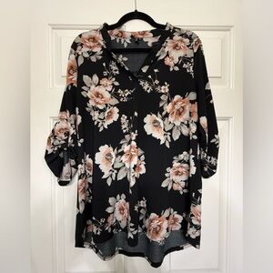 Floral Black and Pink Blouse